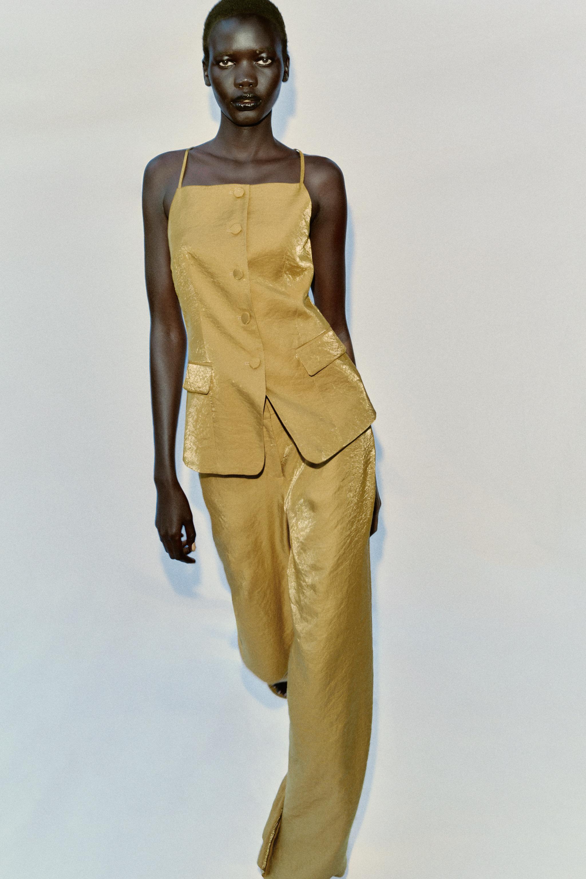 WRINKLE-LOOK STRAIGHT PANTS